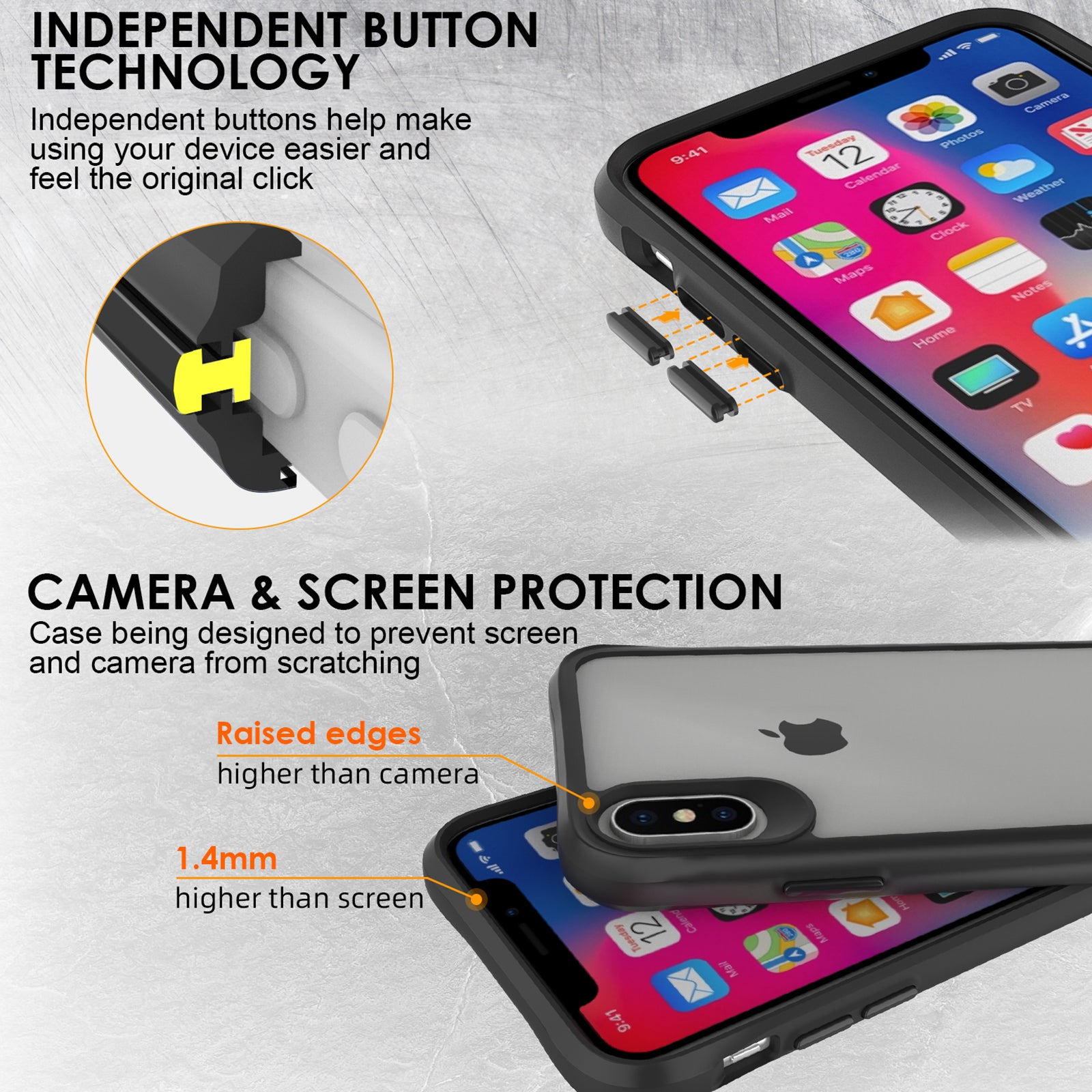 Combat X Mode Series for iPhone X / XS 5.8 inch Cell Phone Case Anti-scratch TPU+PC Back Cover - Black Combat X Mode Series for iPhone X / XS 5.8 inch Cell Phone Case Anti-scratch TPU+PC Back Cover - Black